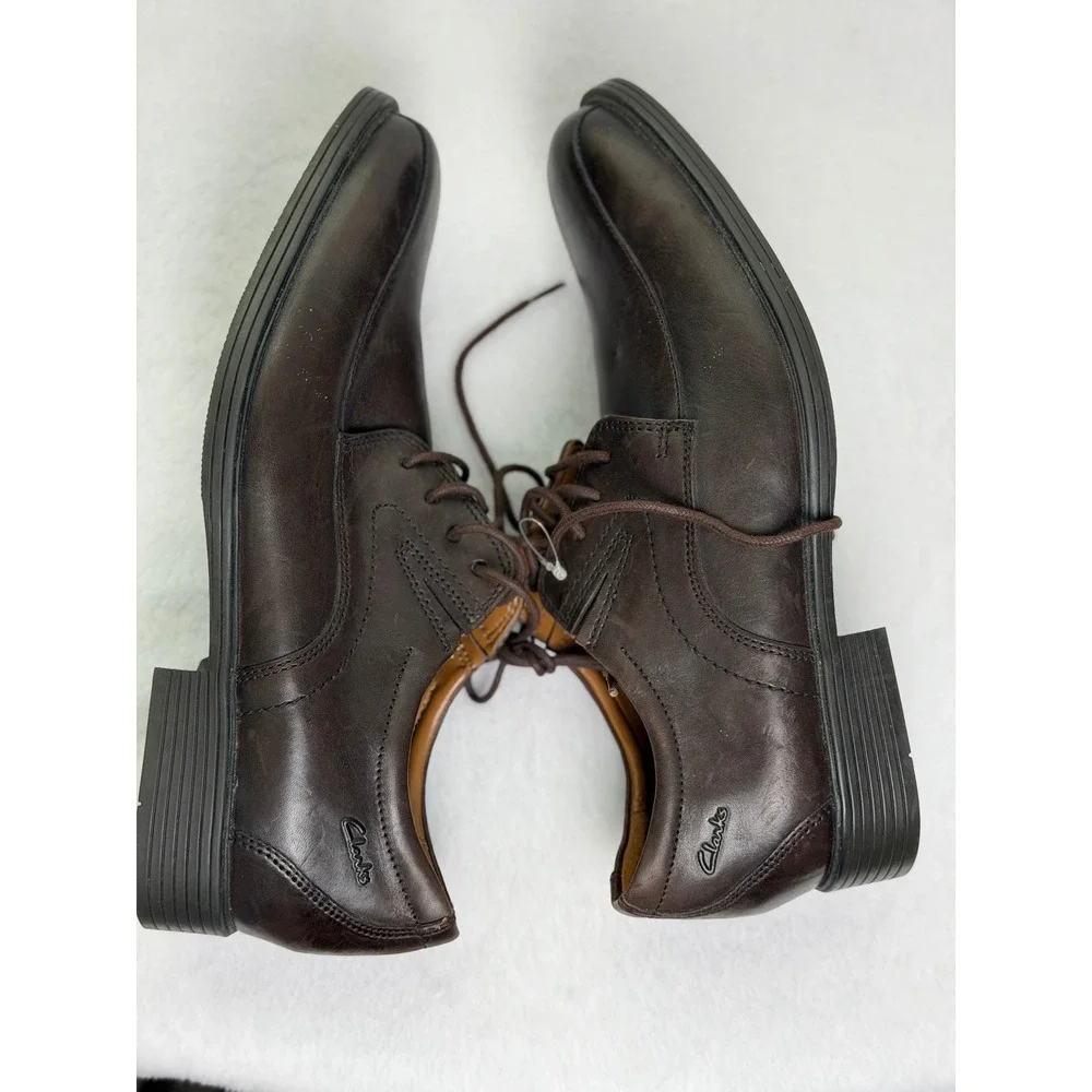 Clarks Collection Mens Leather Derby Brown Bicycle Toe Lace Up Dress Shoes 7M